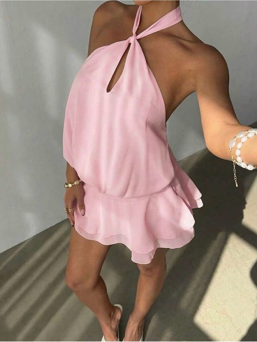 Light Pink Halter Mini Dress - Picture 5 of 7